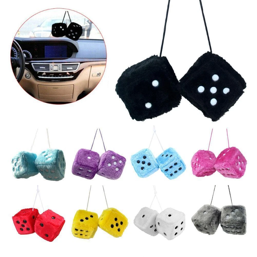 2 Pcs Hanging Fuzzy Dices for Car Rear View Mirror Hanger Decoration Car Styling Ornaments Car interior accessories
