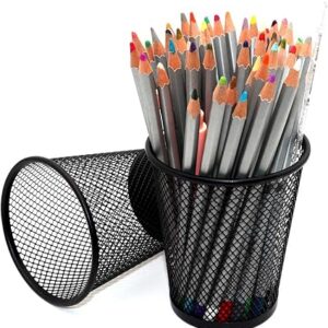 Mesh round Pen Organizer Black Metal pencil holder for Desk Office