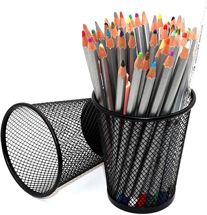 Mesh round Pen Organizer Black Metal pencil holder for Desk Office